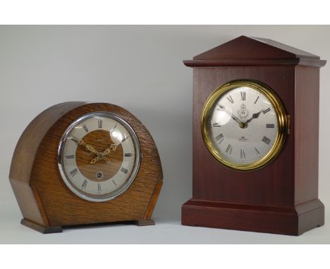 Enfield 20th century Art Deco oak cased dome top clock (W27cm), and a Reproduction RAF Sewills mahogany cased mantle clock (W