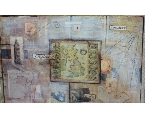 'Brittania Map' on collage background, large colour print 60cm x 90cm