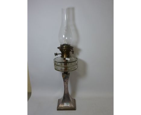 Edwardian silver-plated and glass oil lamp H68cm