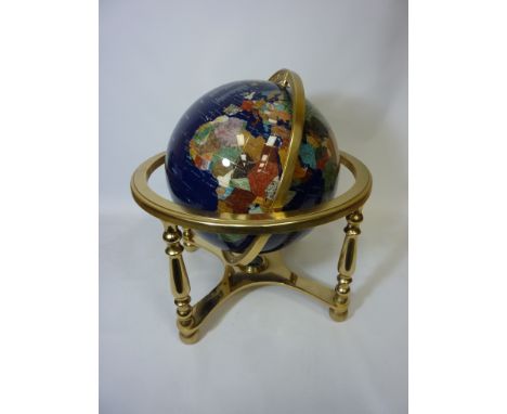 Gemstone Globe on brass stand H45cm