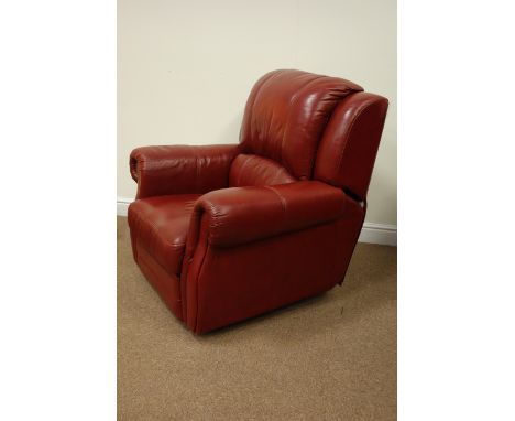 Red leather upholstered electric reclining armchair, W105cm (This item is PAT tested - 5 day warranty from date of sale)