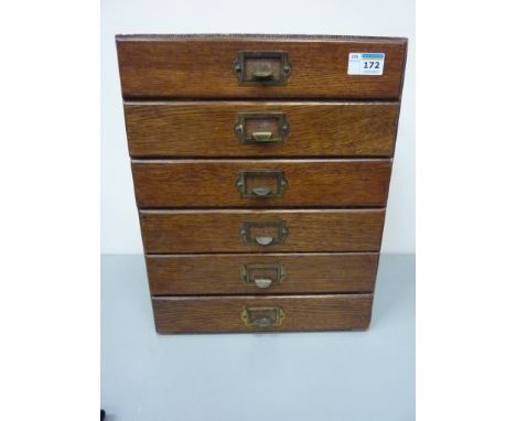 Vintage 'East-Light' oak fronted nest of six index filing drawers H39cm x 24.5cm