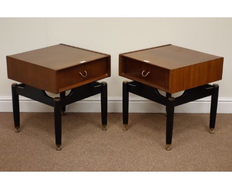 Pair G-Plan E Gomme vintage retro rosewood bedside tables fitted with two drawers, W49cm, H54cm, D49cm