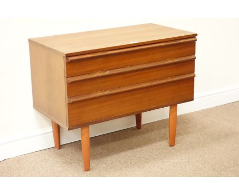 Vintage retro teak three drawer chest, W82cm, H56cm, D46cm