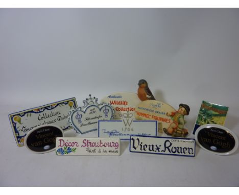 Ten ceramic advertising plaques - Goebel 'Wildlife Collection' and  'Hummel' Sitzendorf and seven others 