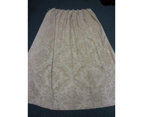 Pair lined beige Damask curtains, W194cm, H214cm