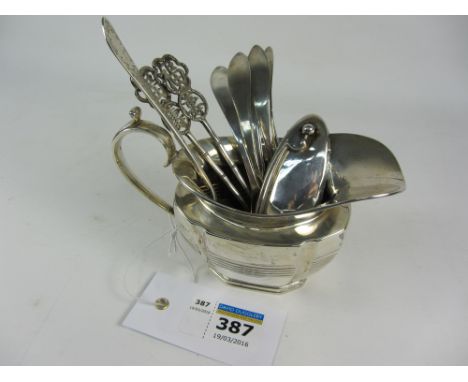Silver milk jug hallmarked, Chinese sterling silver spoons etc approx 7.2oz