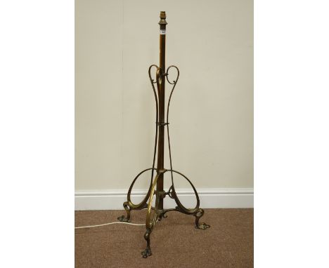 Early 20th century Art Nouveau brass standard lamp, impressed marks 'Rd 804140', H115cm