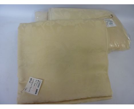 Three matching lined cream damask curtains 164cm x 182cm drop approx. and one other curtain 165cm x 182cm drop (as new) 