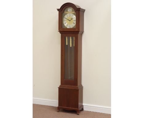 Mahogany longcase clock, fitted with triple weight driven chiming movement, dial signed 'Tempus Fugit', H194cm