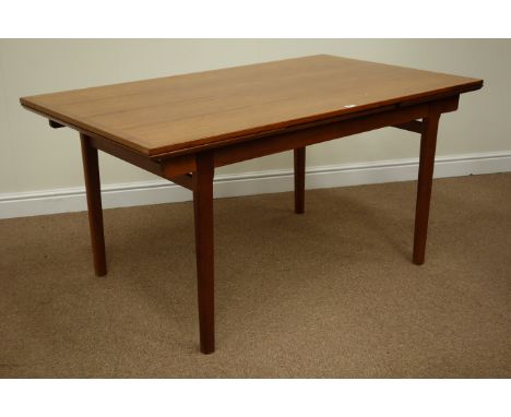 Vintage retro (possibly G-Plan) teak rectangular extending drawer leaf dining table, W90cm x L150cm closed