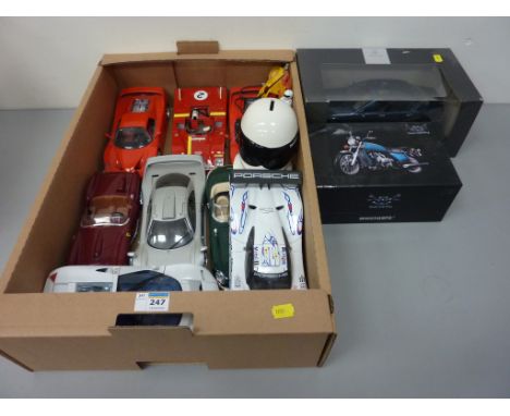 Minichamps 1:12 scale Honda Gold Wing (boxed), Mercedes-Benz S-Class (boxed), Maisto and other model vehicles in one box