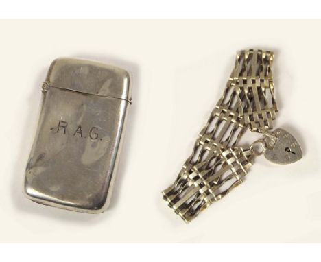 VESTA CASE ETC. A Victorian silver vesta case & a silver gate bracelet.