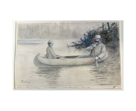 John Pedder Watercolour ''W.S and Hannah Caine on the Bow River, Canada'', signed and dated. [38x50cm]