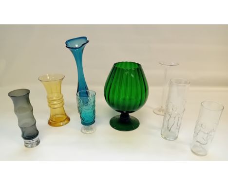 Collection of Vintage Coloured Art Glass to include Brandy Snifter Vase, Kielo Vase,  Aquamarine Glass, Bo Borgstrom Vase, Sw