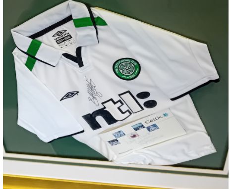 Large Framed Celtic fc season 2001/2002 away shirt signed by Bobo Balde.[97x97cm]