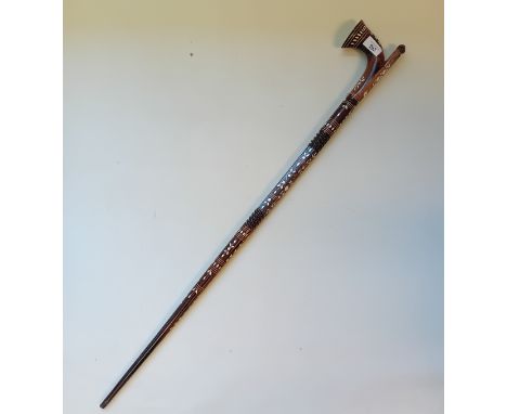 Hand Carved Walking Stick with mother of pearl inlay[92cm]