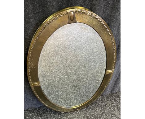 Arts and crafts brass oval bevel edged mirror