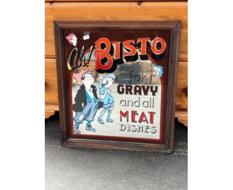 Vintage Bisto Gravy Kids mirror complete with a brown wooden frame