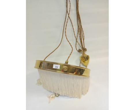 Early 20th Century Rise and Fall Ceiling Chandelier with Tasselled Threads and Brass Circular Cradle with Three Light Fitting