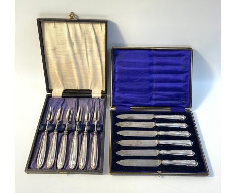 Set of six Silver handled carving forks, John Biggin, Sheffield 1918 together with set of six silver handled knives, William 