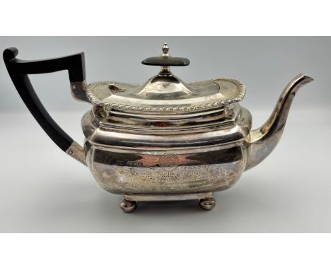Silver Tea Pot, Walker & Hall, Sheffield 1919 presented to the Chairman of Cupar District Committee in 1925Weight - 565.7g