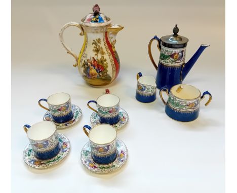 19th Century Meissen Porcelain Coffee Pot and Wedgwood Bone China Coffee Pot, Cups &amp; Saucers