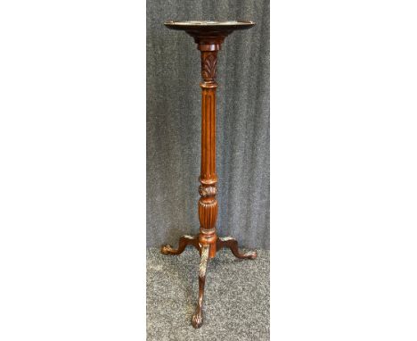 Reproduction mahogany plant stand on tripod base