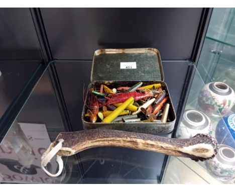 Collection of Vintage Fishing Lures with carved horn priest
