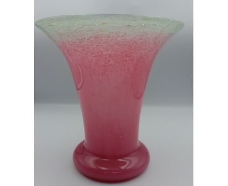 Iridescent Pink and Green Vasart Glass Vase, signed to the base. [23cm]