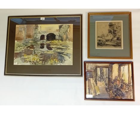 George Douglas Walton (Royal Institute of painters in watercolours elected member 1959)Two Watercolours and pencil sketch, si