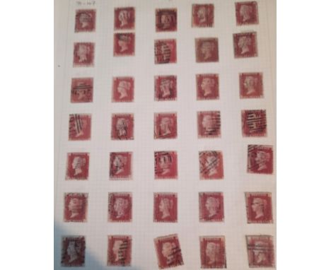 Stamps : Great Britain 1d Red Plate Number Sel . Stated 71 to 224 (ex 77) Later plates checked and appear correct . Cat Val f
