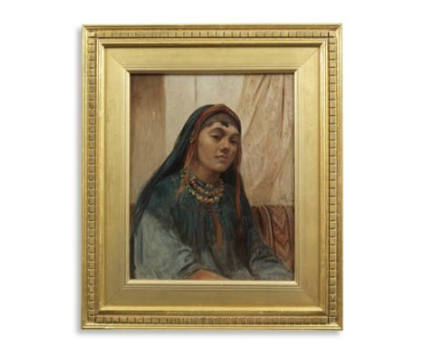 Frederick Goodall, RA (British, 1822-1904)Head study of a lady wearing a head scarf signed with monogram and dated '1859.70' 
