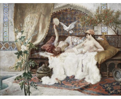 Eduard Sack (German, 1857-1913)The Sheik's Daughter signed 'Eduard Sack' (lower left)oil on panel37.5 x 49.5cm (14 3/4 x 19 1