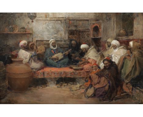 José Benlliure y Gil (Spanish, 1855-1937)Café de Tunez signed 'J. Benlliure' (lower left), titled and signed 'Benlliure' (on 