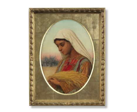 William J. Webbe (British, 1830-circa 1904)An Arab gleaner signed with monogram (lower left), inscribed with title and artist