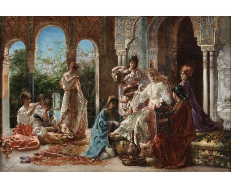 Édouard Frédéric Wilhelm Richter (German, 1844-1913)The favourite signed 'E. Richter' (lower left)oil on canvas50.5 x 75.5cm 