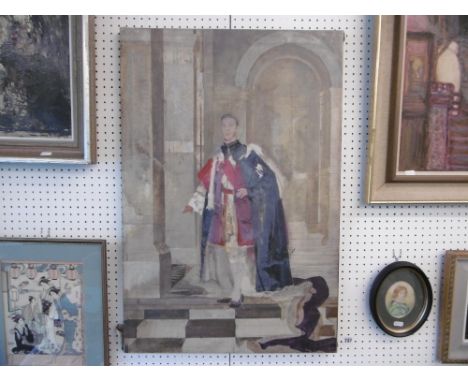 An unframed oil on canvas "Study for the state portrait of His Majesty King George VI" artist Sir Gerald Kelly 1879-1972, pro