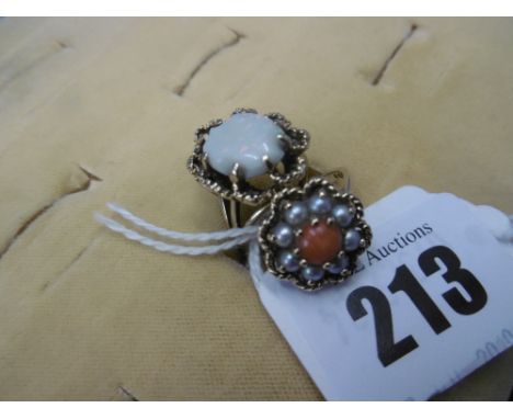 A 9ct yellow gold and opal ring and 9ct coral and pearl ring both size J