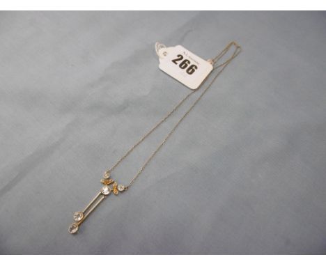 An Art Nouveau style yellow metal seed pearl and aquamarine necklace