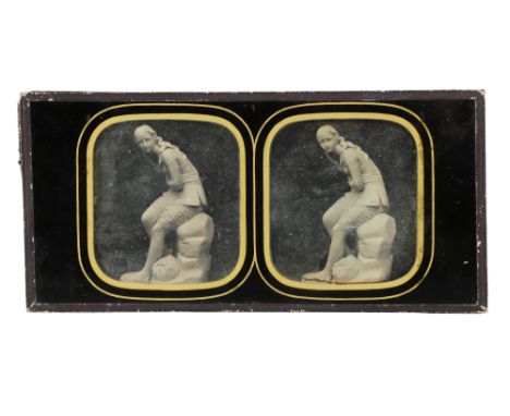Stereo Daguerreotype Image English, c.1855, depicting a statue or ceramic model of a woman, possibly an exhibit at the Great 