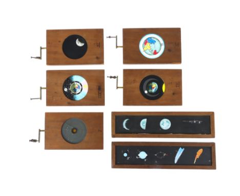 Victorian Astronomical Magic Lantern Slides, Comprising of 5 mechanical slides labeled as 'No.1 The solar system, shewing the