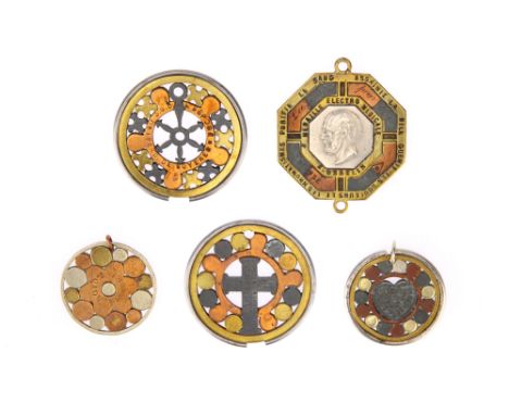 Quack Medicine, Five Galvanic Pendants, all c.1880s, a Boyd's Battery, with patent dates for 1878, 1879, diameter 3.1cm; a Ma