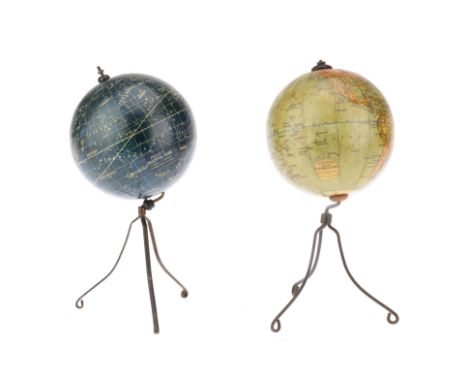 A Pair of Philips 4in Terrestrial &amp; Celestial Globes, English, c.1870 (as the terrestrial globe shows the Sandwich island