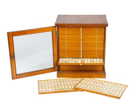 A Large &amp; Fine Collection of Diatom Microscope Slides, The cabinet, English, c.1900, unsigned, constructed of a light har