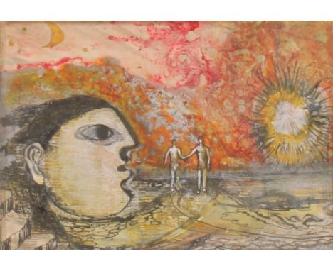 Manner of KEITH VAUGHAN (British 1912-1977) *ARR* The East Wind of Love Mixed media, unsigned, label verso, 13.5cm x 19.5cm, 