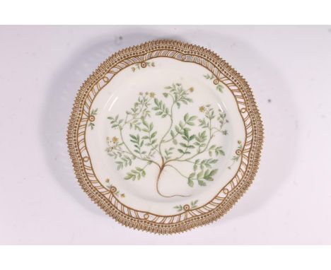 Royal Copenhagen Flora Danica porcelain plate, 20th century, decorated in the botanical 'Potentilla Supina' pattern, W22.5cm.