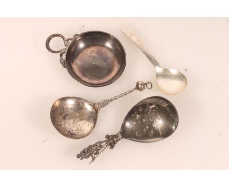 George Jensen Danish stylised Art Deco silver caddy spoon, a Norwegian Marius Hammer 925 standard baptismal spoon with cast S
