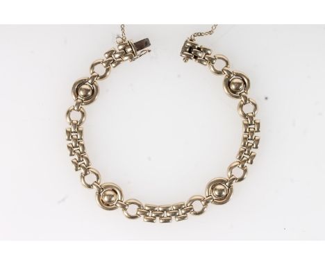 9ct gold gate and ball type link bracelet, 19cm long, 15.4g.
