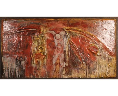 Manner of MICHAEL AYRTON (British 1921-1975) Birth of Phanes 1958 Mixed media releif panel, signed and dated '58 upper right,